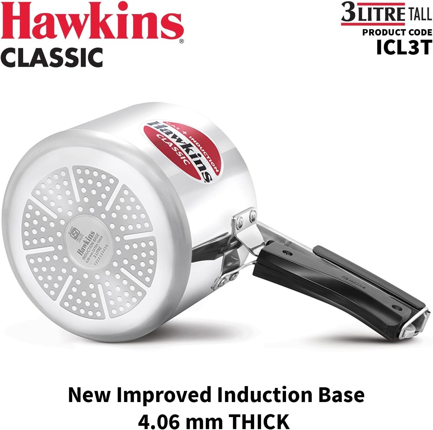 Hawkins 3 Litre Classic Pressure Cooker, Induction Inner Lid Cooker, Tall Design